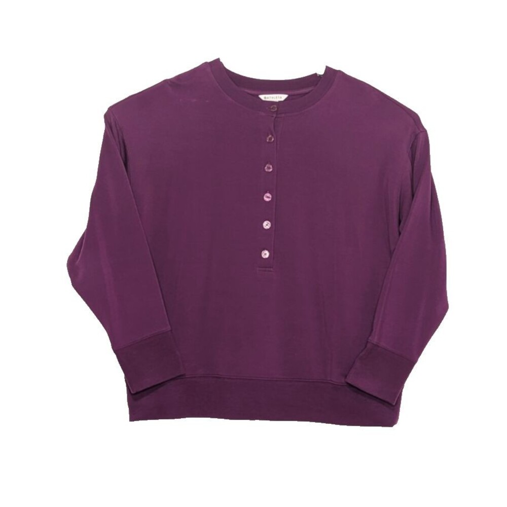 Athleta Womens Large Purple Fuchsia Balance Henley Sweatshirt Button Front